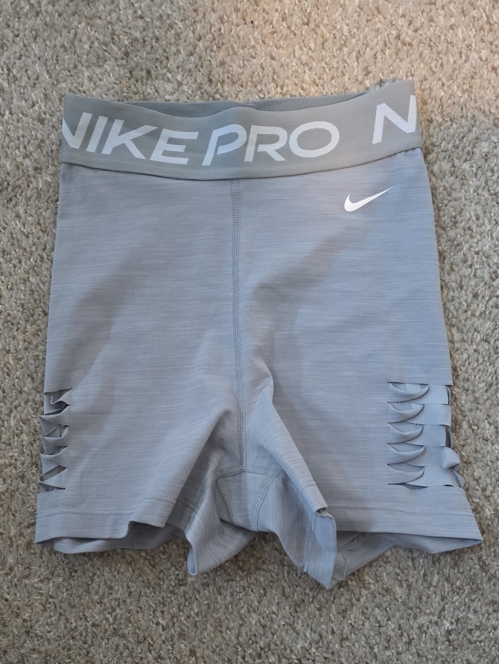 Nike Pro Light Gray Women's Bike Shorts with Side Cutouts